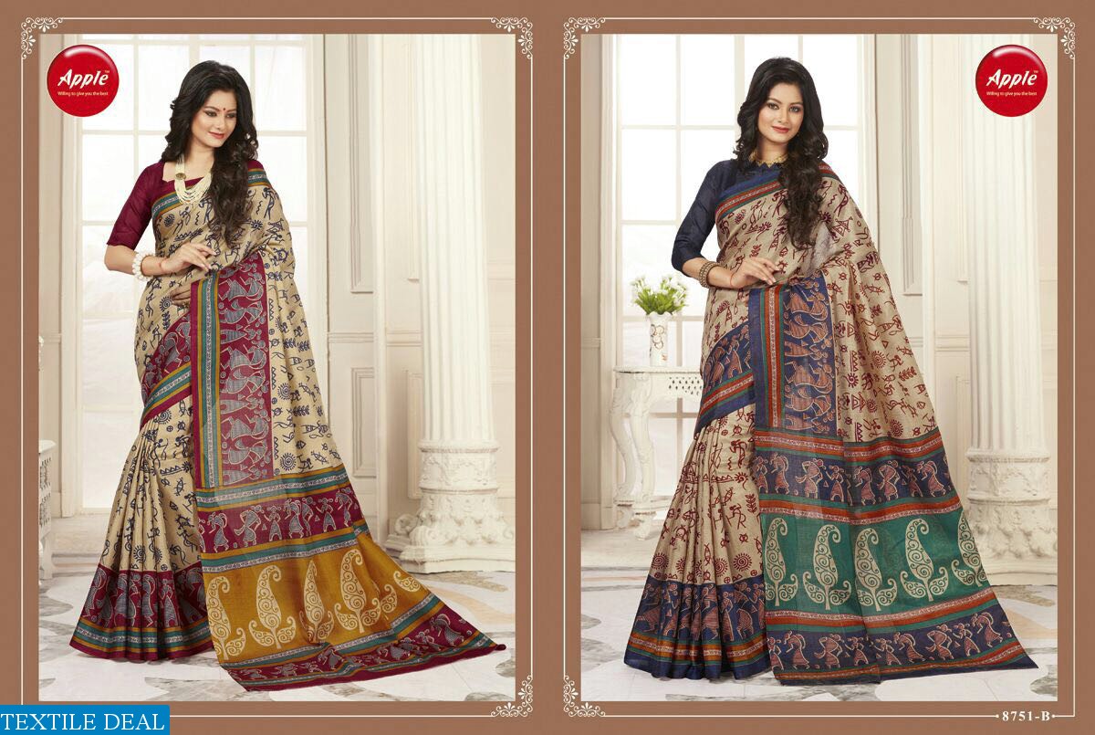 apple madhubani vol-5 wholesale cotton silk saree